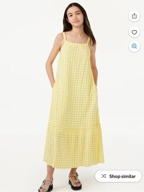 Girls' Yellow Gingham Strappy Maxi Dress